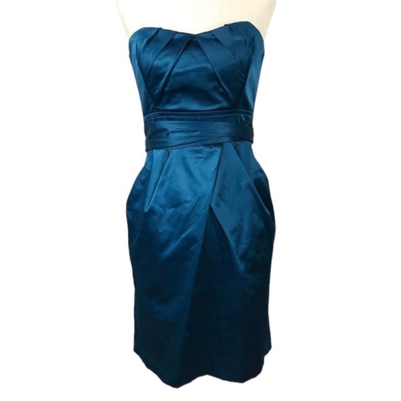Teeze Me Blue Satin Strapless Cocktail Dress Size 7 - Picture 2 of 10